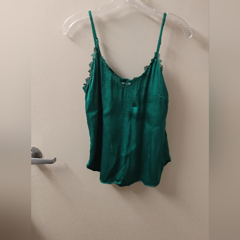 Floreat Anthropologie Green Lace Trim Camisole Top Sz M